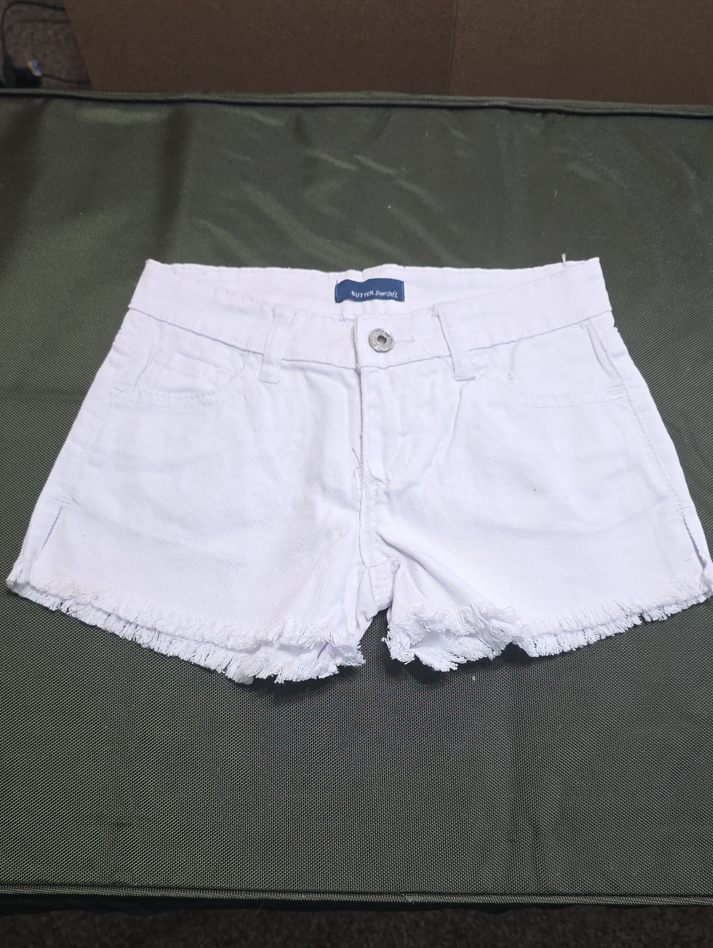 Butter White Frayed Hem Cotton Blend Shorties